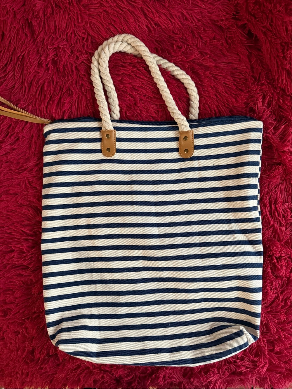 Summer&Rose Striped Navy & White Rope Handle Tote Bag - Casual Beach Carryall